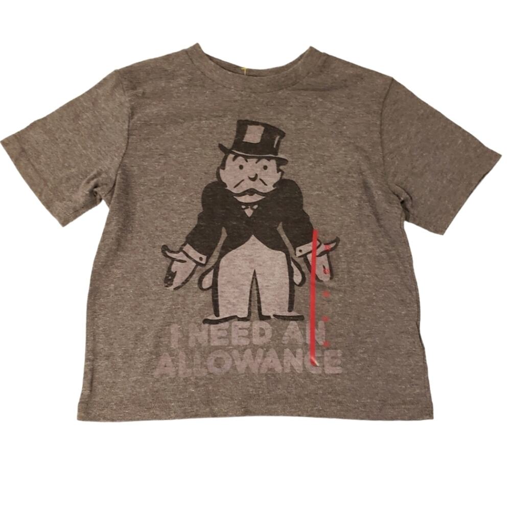 Kids Junk Food Monopoly Tee I Need An Allowance Gray Size XS